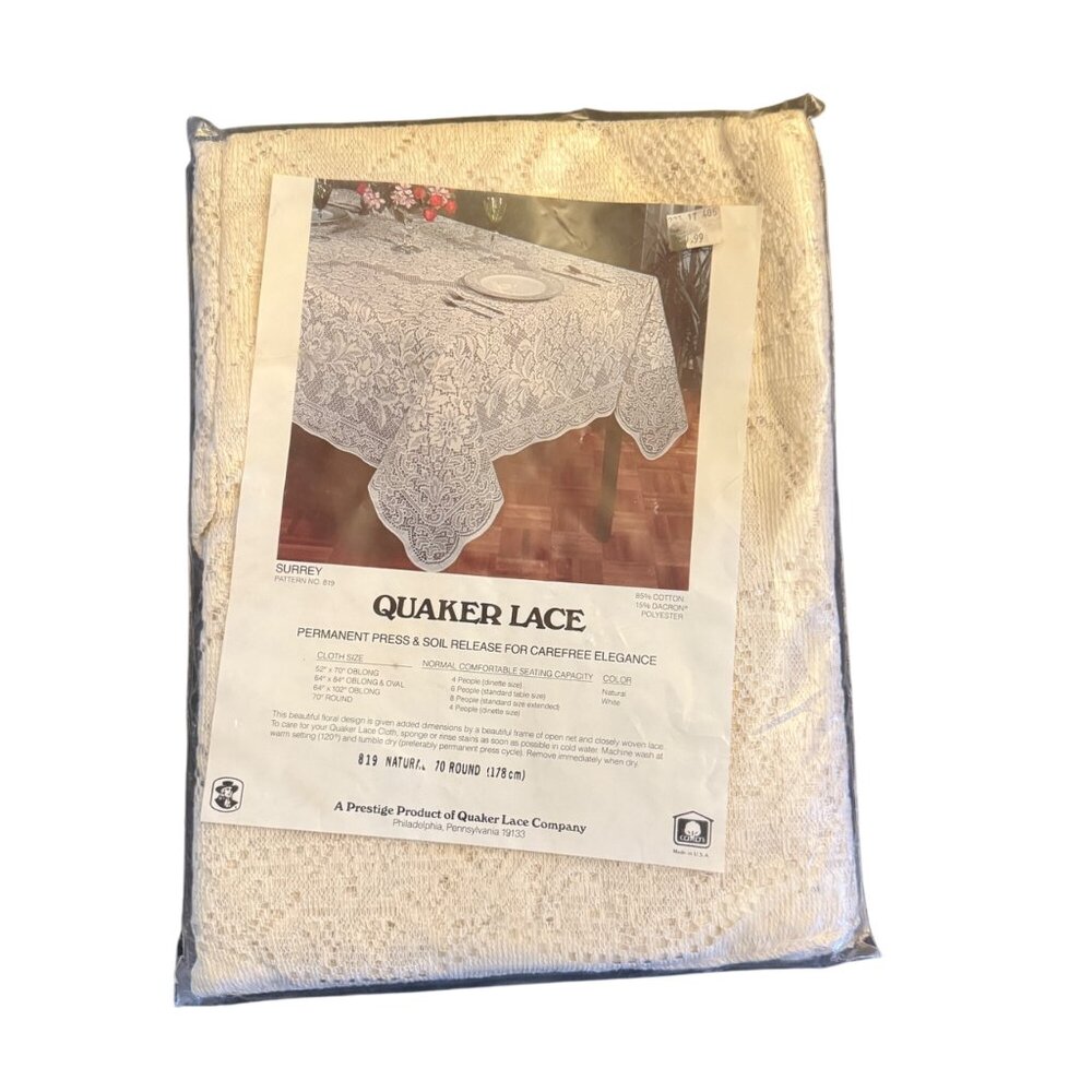 Quaker Lace Vintage Tablecloth 70" New